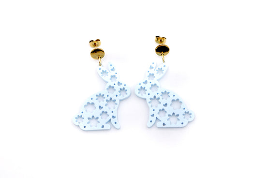 Blue Floral Bunny Earrings