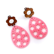 Pink Floral Egg Earrings