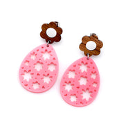 Pink Floral Egg Earrings