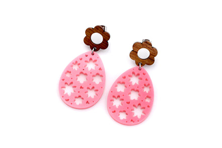 Pink Floral Egg Earrings