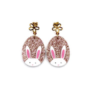 Rose Gold Glitter Egg Bunny Earrings