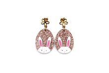 Load image into Gallery viewer, Rose Gold Glitter Egg Bunny Earrings
