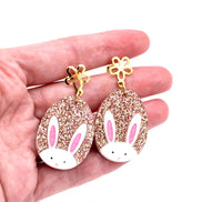 Rose Gold Glitter Egg Bunny Earrings