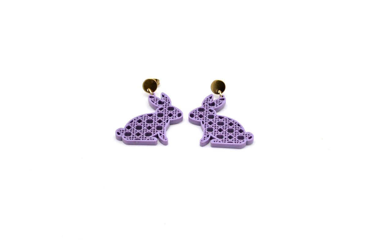 Purple Rattan Style Bunny Earrings