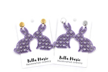 Load image into Gallery viewer, Purple Rattan Style Bunny Earrings
