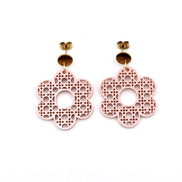 Pink Rattan Style Flower Earrings