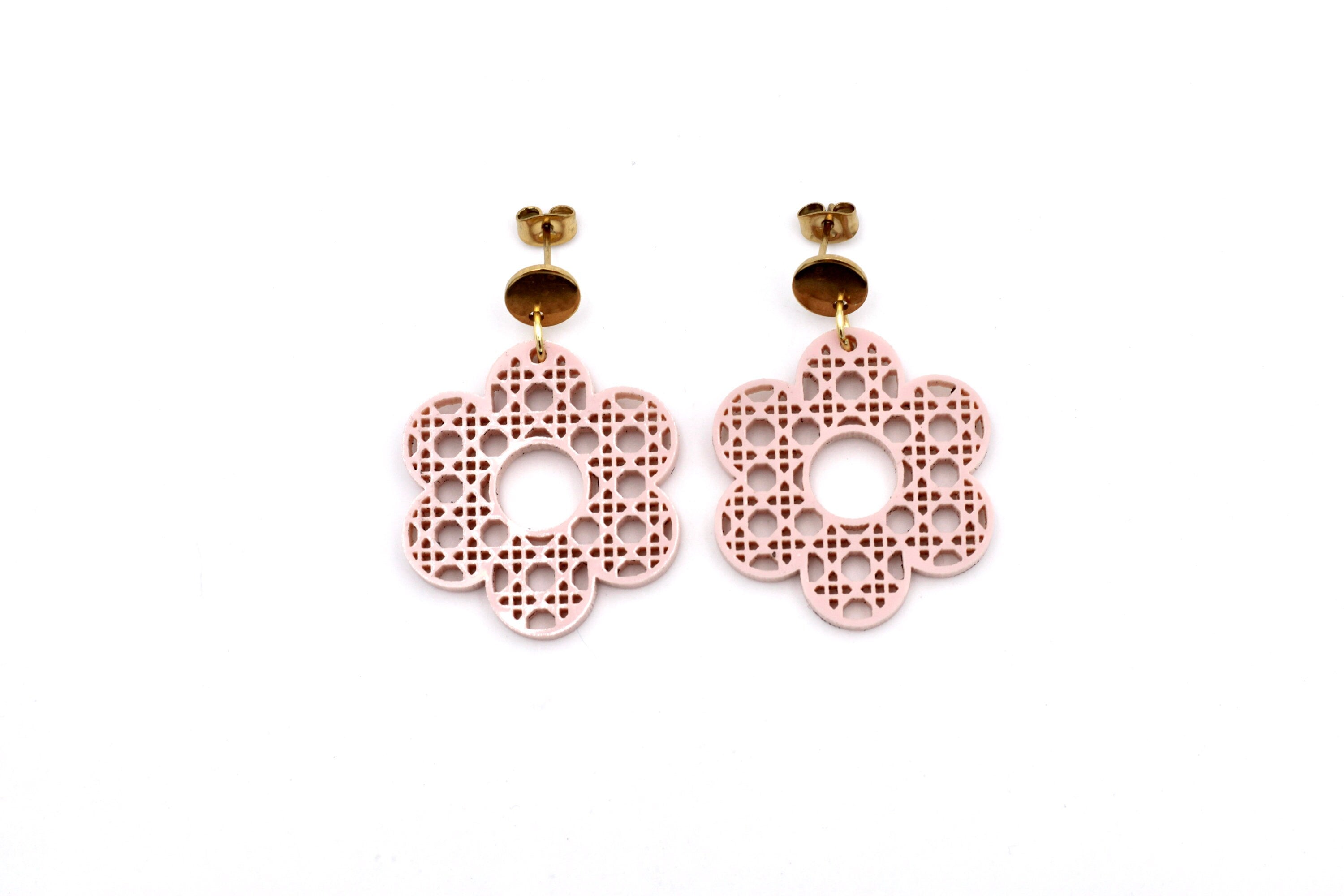 Pink Rattan Style Flower Earrings