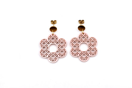 Pink Rattan Style Flower Earrings