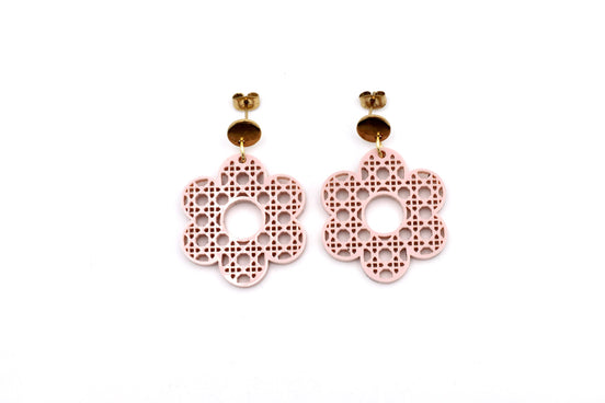 Pink Rattan Style Flower Earrings