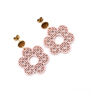 Pink Rattan Style Flower Earrings