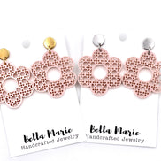 Pink Rattan Style Flower Earrings