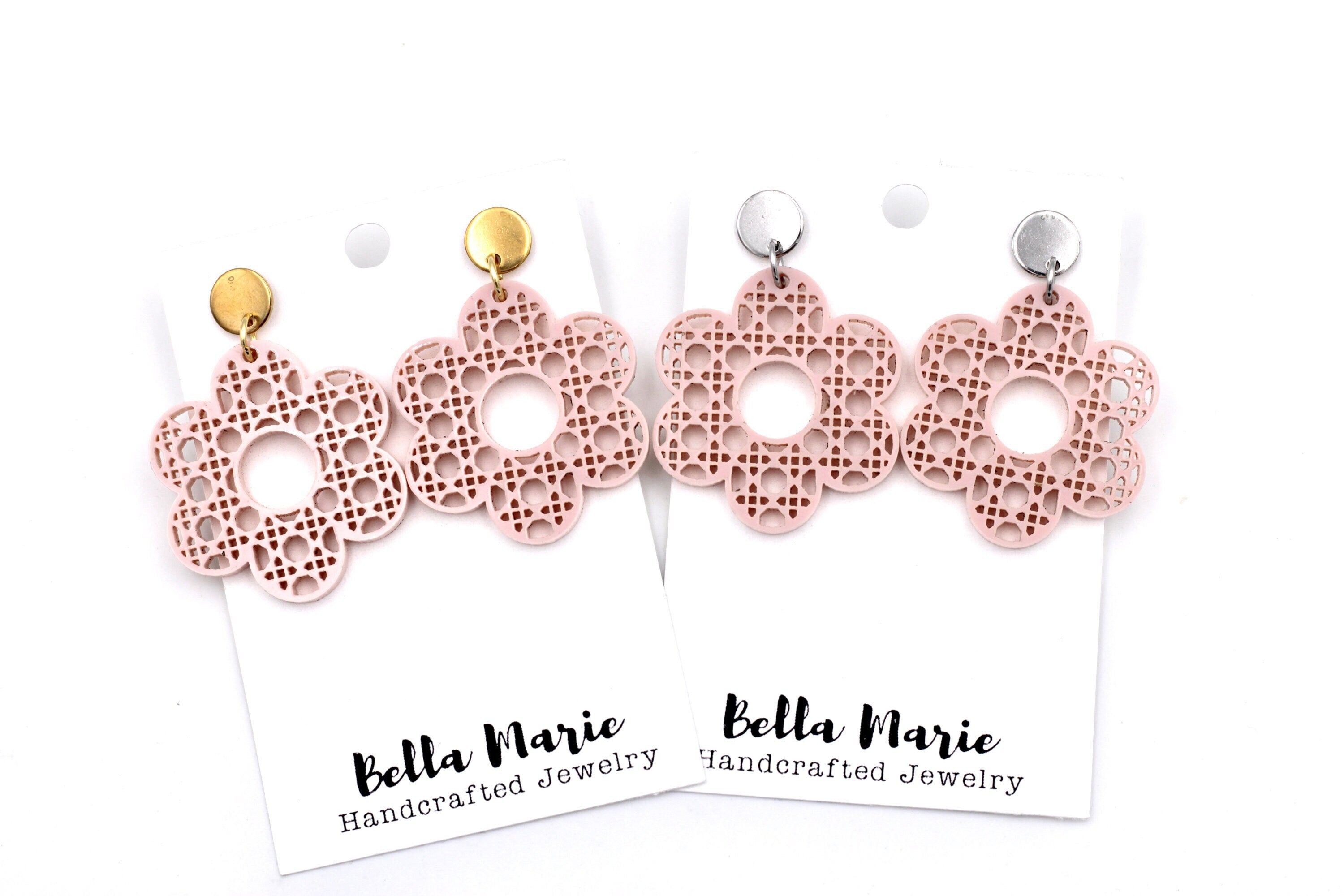 Pink Rattan Style Flower Earrings