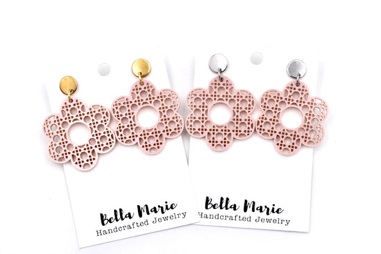 Pink Rattan Style Flower Earrings