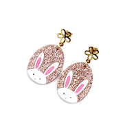 Rose Gold Glitter Egg Bunny Earrings