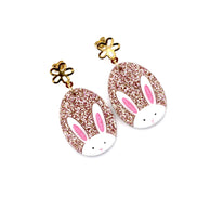 Rose Gold Glitter Egg Bunny Earrings