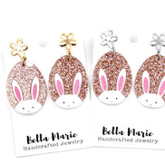 Rose Gold Glitter Egg Bunny Earrings