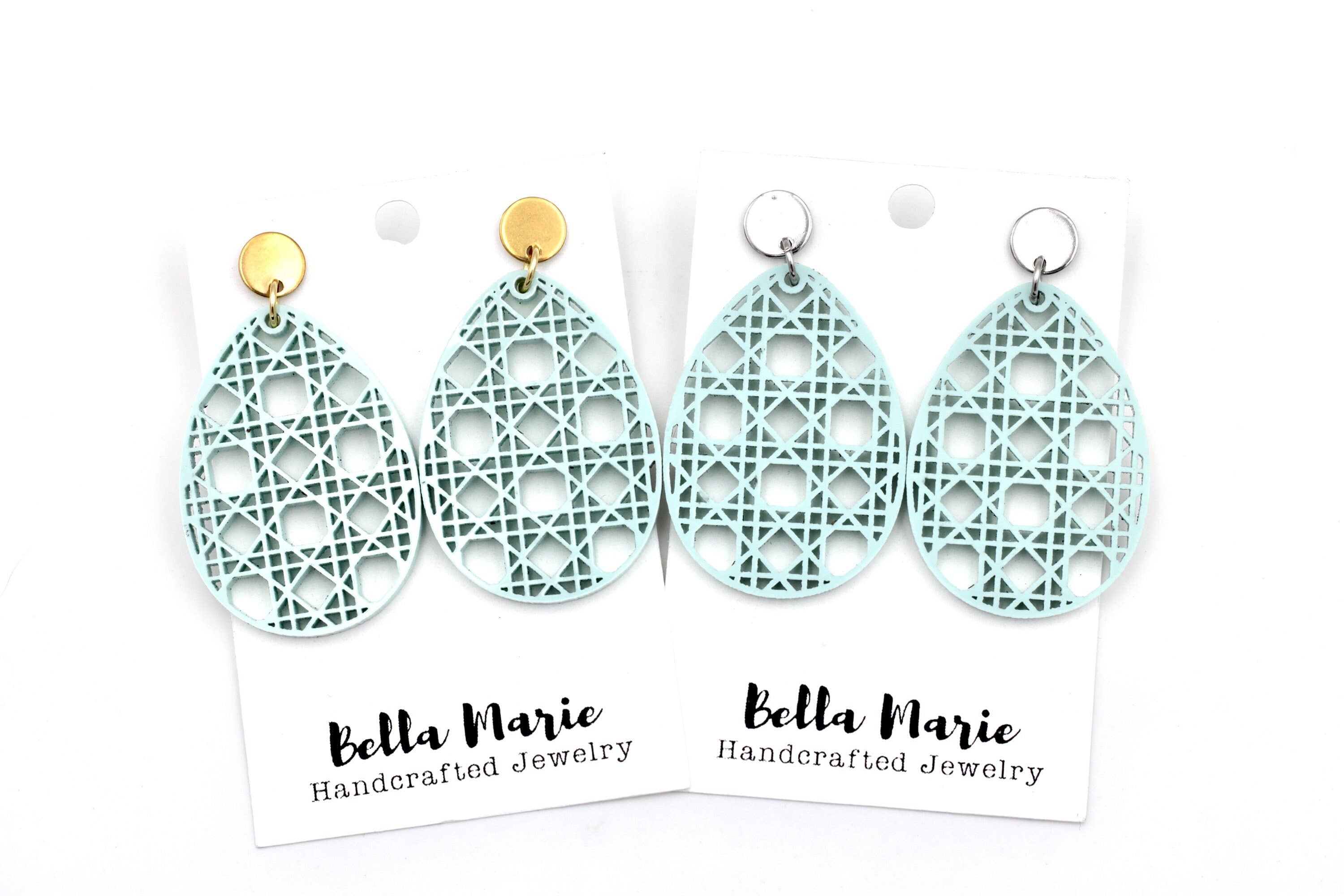 Green Rattan Style Easter Egg Earrings