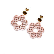 Pink Rattan Style Flower Earrings