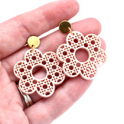 Pink Rattan Style Flower Earrings