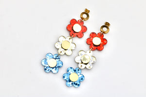 Patriotic Triple Daisy Earrings