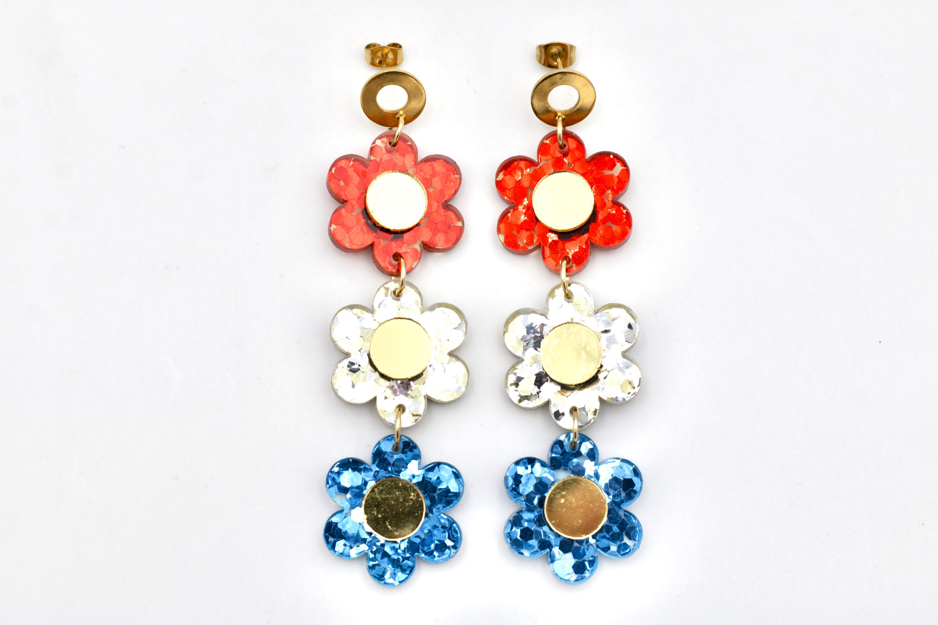 Patriotic Triple Daisy Earrings