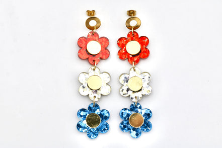 Patriotic Triple Daisy Earrings