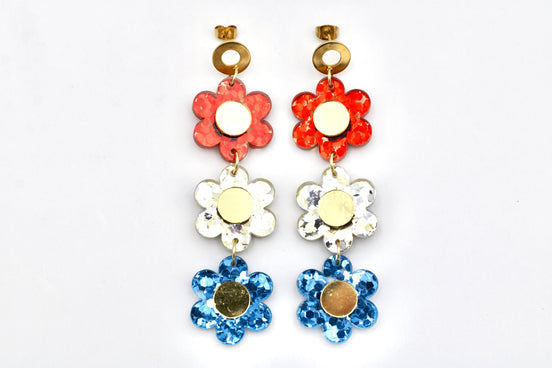 Patriotic Triple Daisy Earrings