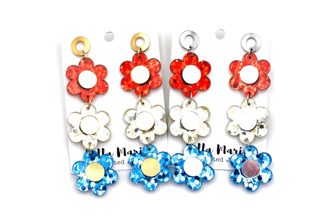 Patriotic Triple Daisy Earrings