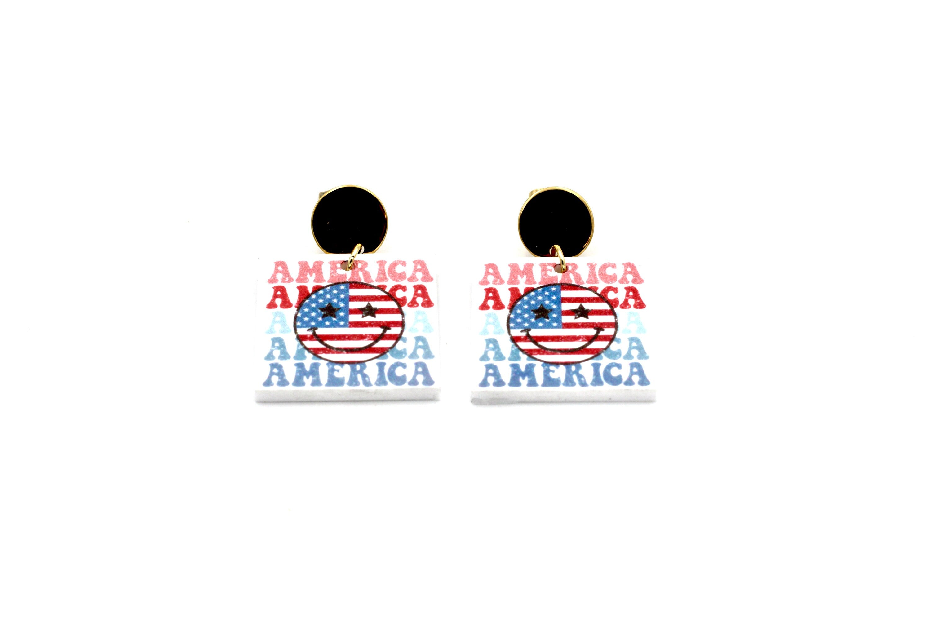 Smiley Face America Earrings