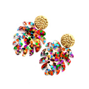 Glitter Monstera Earrings