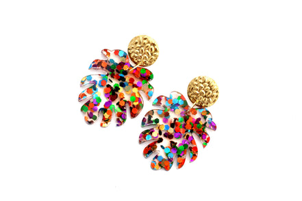 Glitter Monstera Earrings