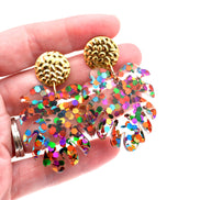 Glitter Monstera Earrings