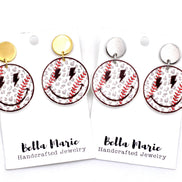 Smiley Baseball Earrings