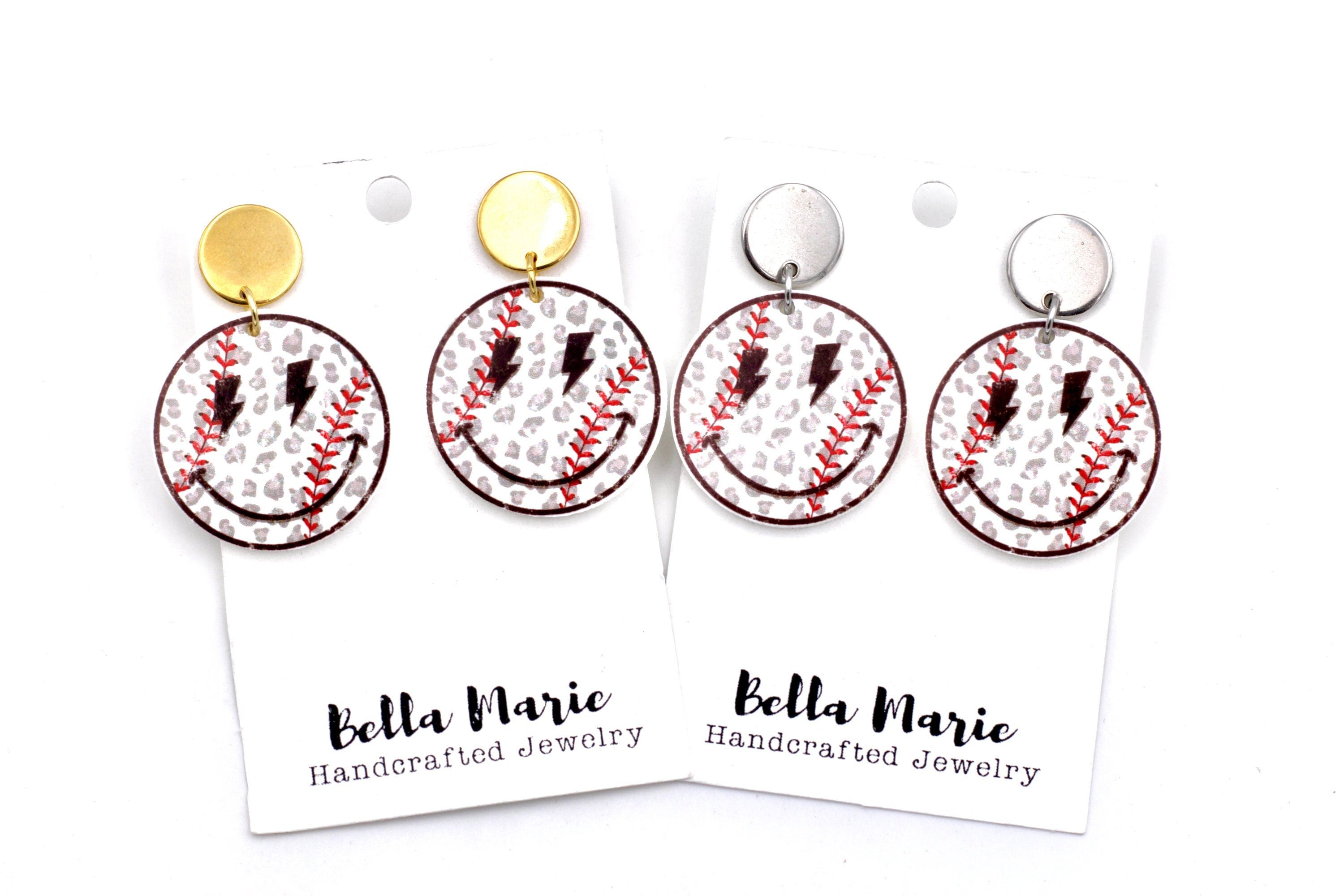 Smiley Baseball Earrings