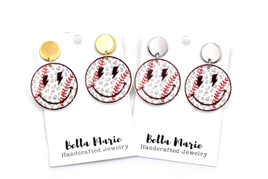 Smiley Baseball Earrings