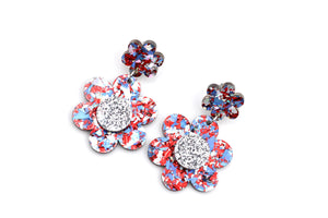 Red & Blue Flower Earrings