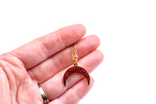 Load image into Gallery viewer, Red Pave Rhinestone Crescent Necklace
