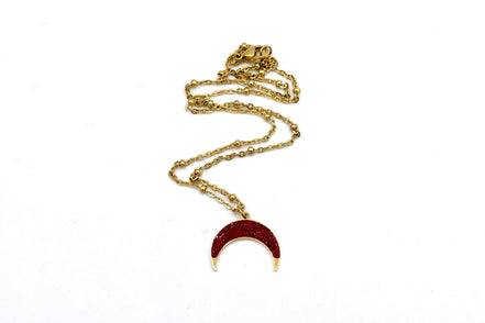 Red Pave Rhinestone Crescent Necklace
