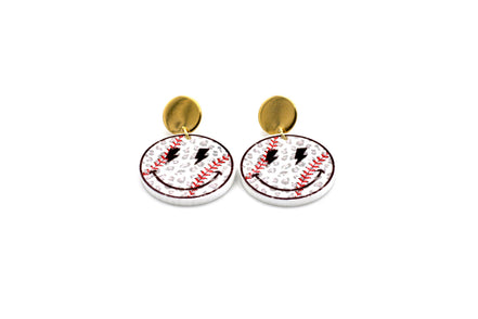 Smiley Baseball Earrings