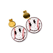 Smiley Baseball Earrings