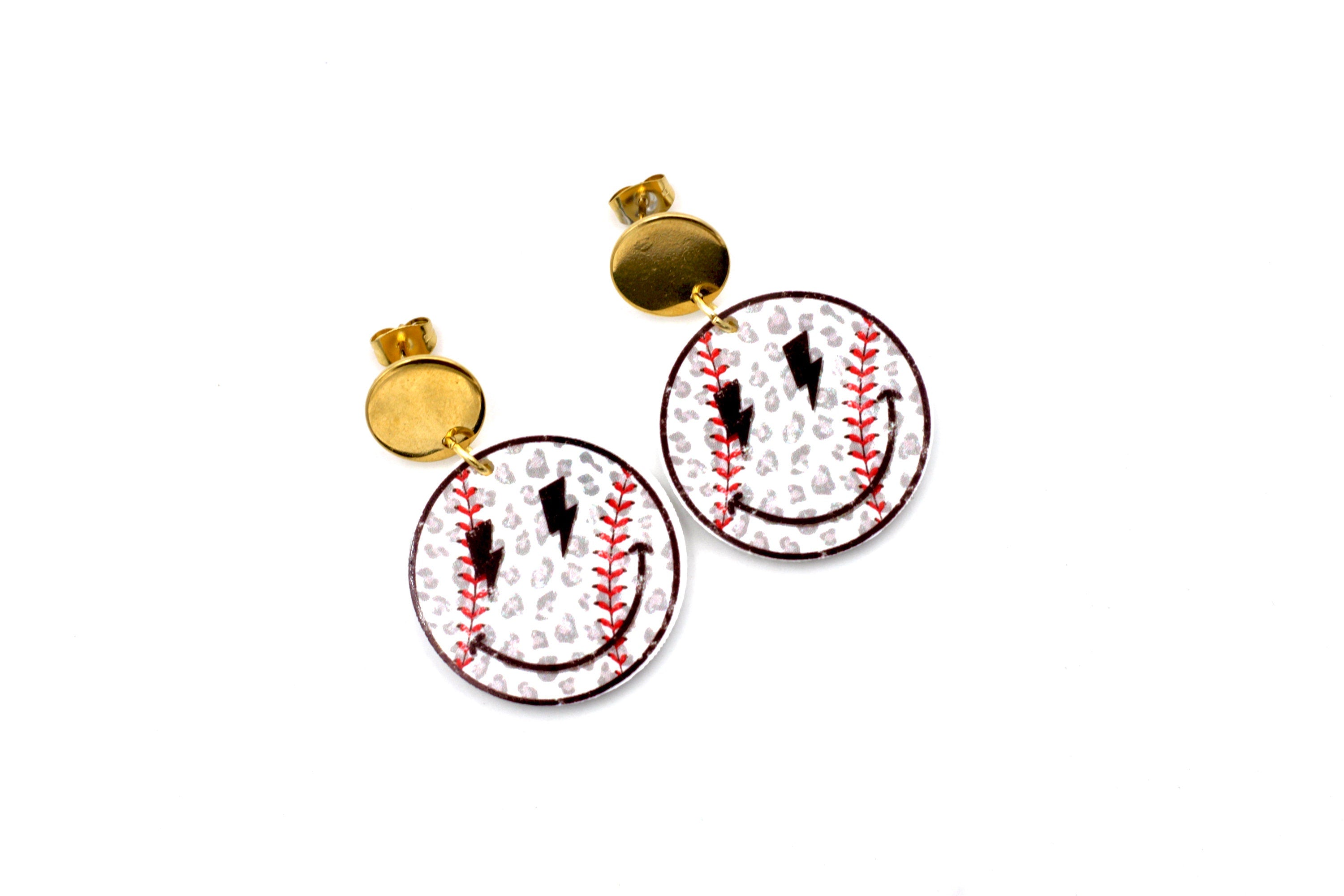 Smiley Baseball Earrings