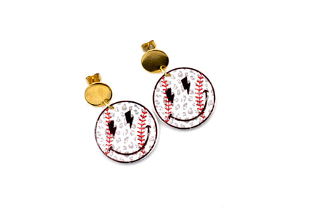 Smiley Baseball Earrings