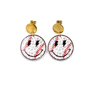 Smiley Baseball Earrings