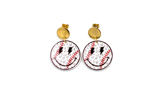Smiley Baseball Earrings