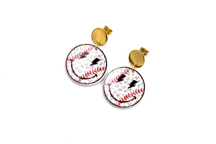 Smiley Baseball Earrings