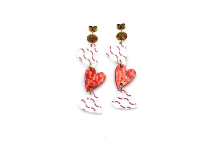 Baseball Triple Heart Earrings