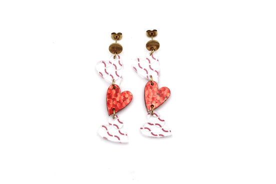 Baseball Triple Heart Earrings