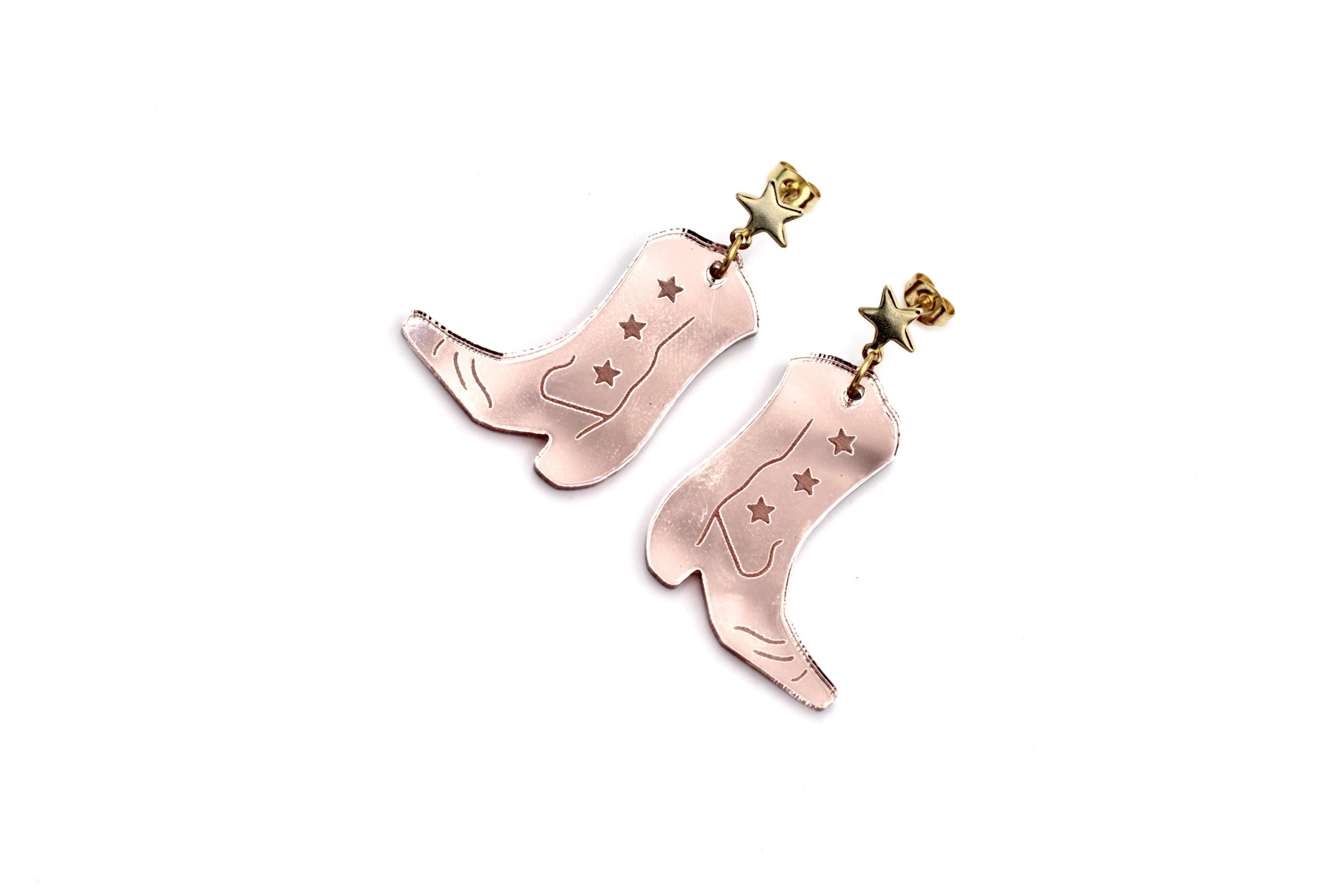 Rose Gold Cowgirl Boot Earrings
