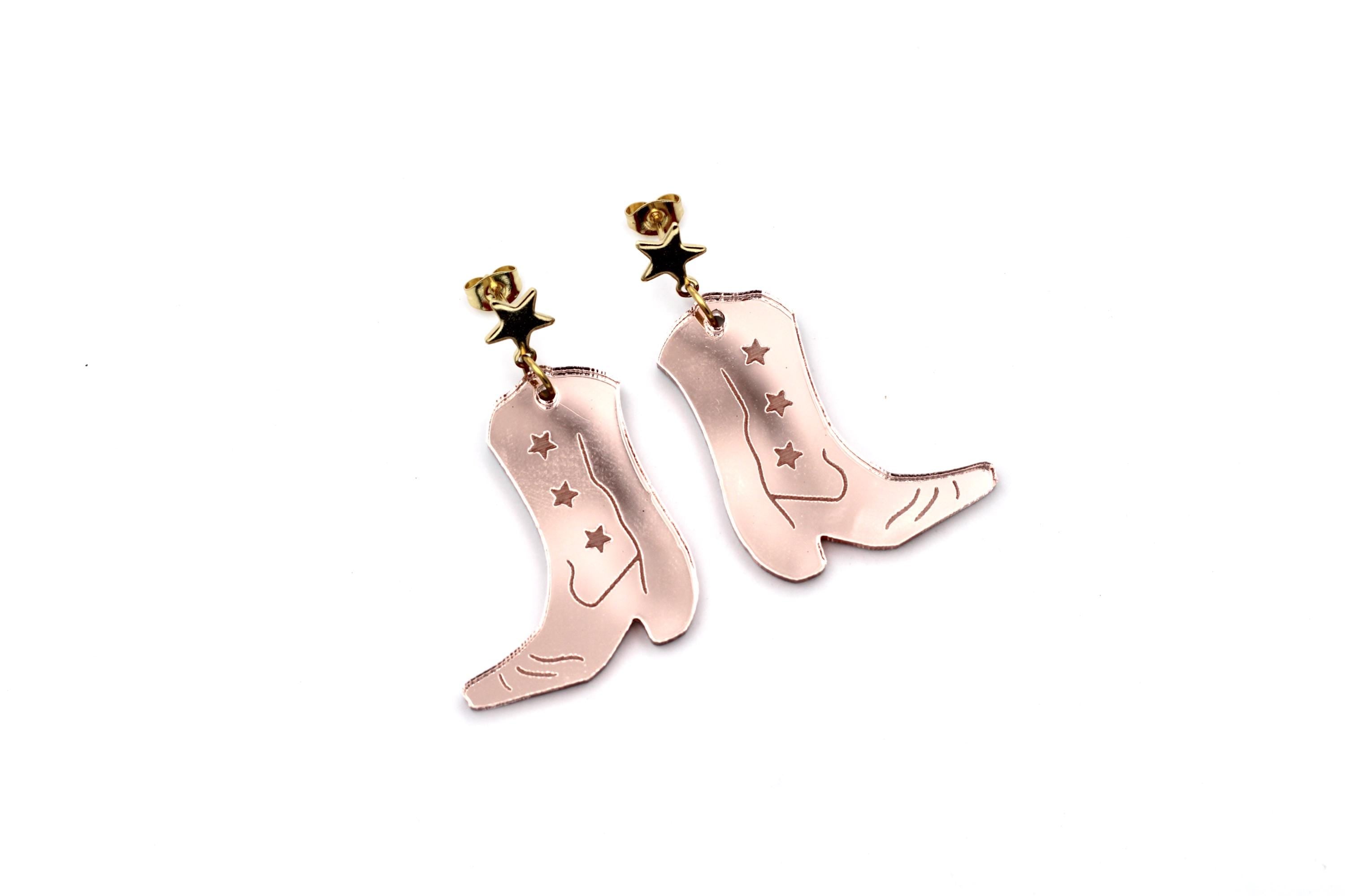 Rose Gold Cowgirl Boot Earrings