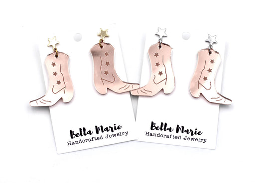 Rose Gold Cowgirl Boot Earrings